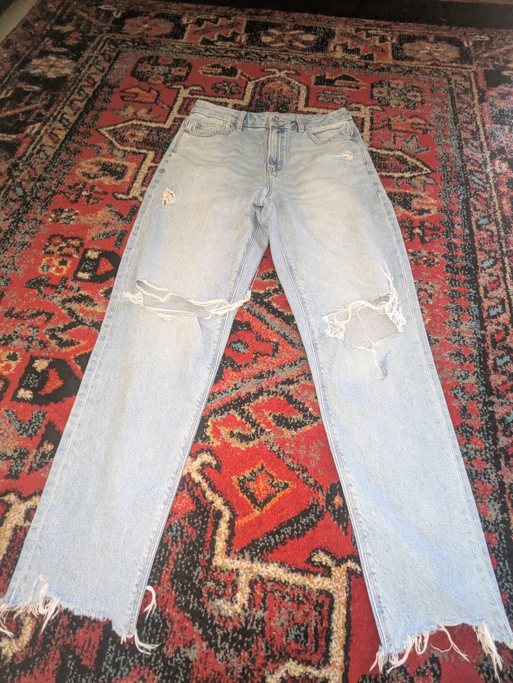 American Eagle Outfitters Light Blue Ripped Straight-Leg Jeans